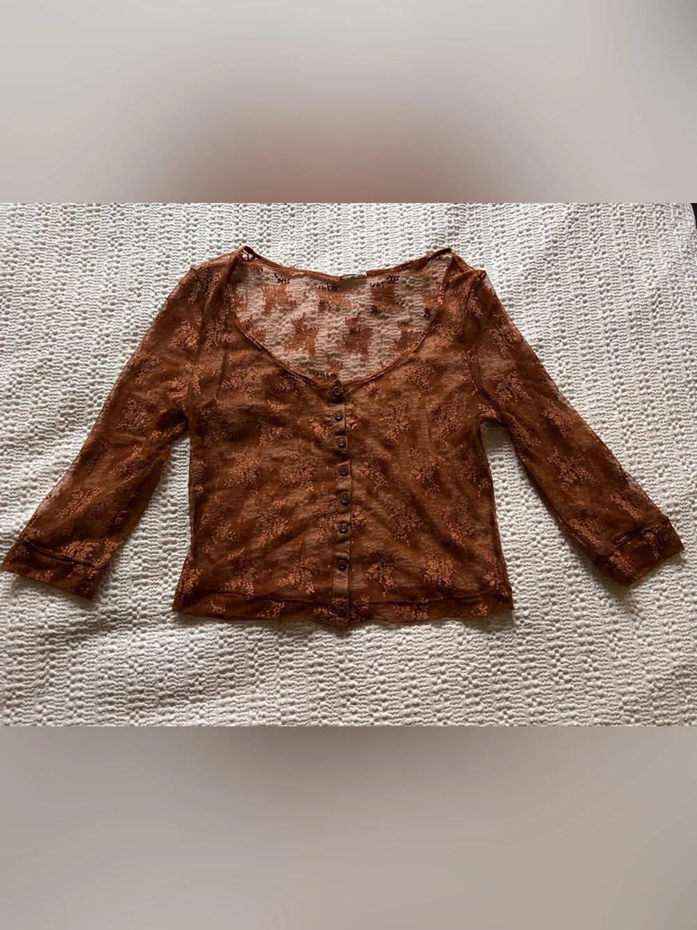 Free People Rust Floral Sheer Button-Front Top